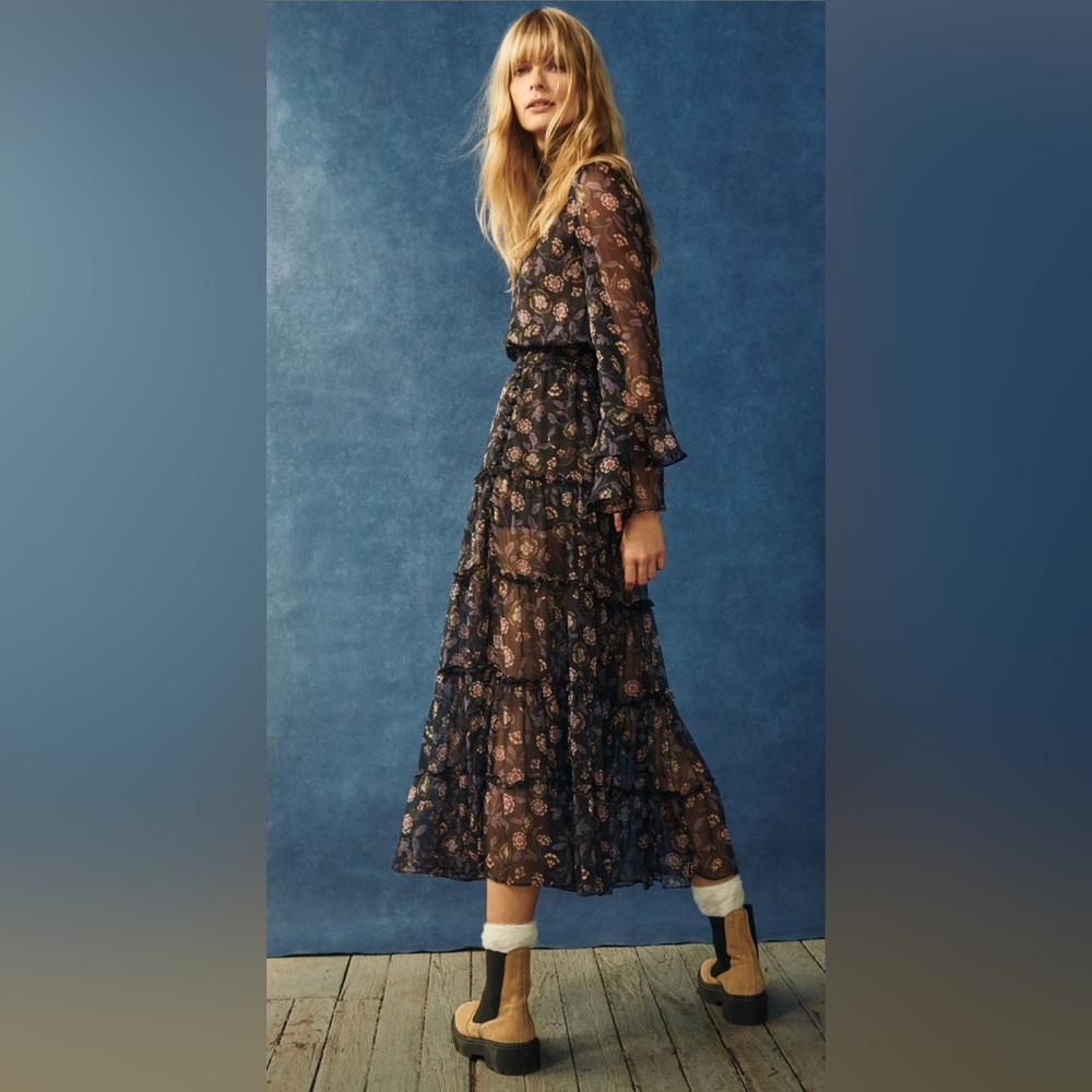 ✨ Anthropologie Tiered Floral Maxi Dress Sz M - Picture 4 of 9